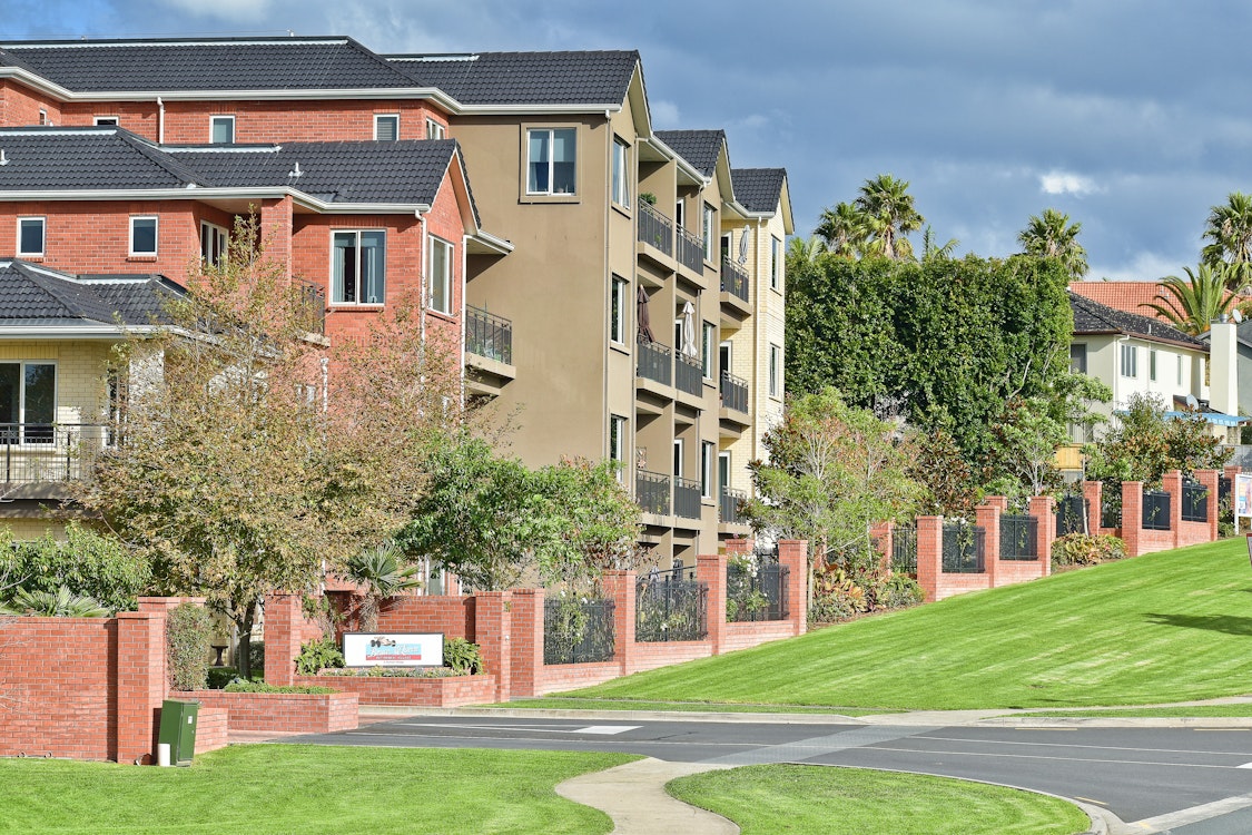 Outside of an aged healthcare residential and apartment complex.